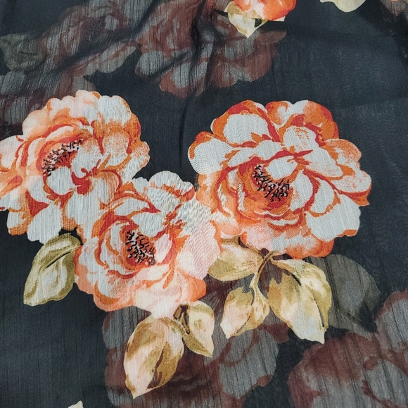 Floral Women's Black Floral Sheer Puff Sleeve Ringer Top By A New Day Sz. 1X - Picture 3 of 12